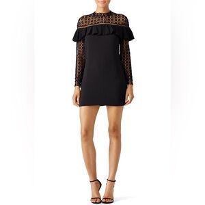 Slate & Willow Crochet Ruffle Lace Long Sleeve Mini Black Cocktail Dress Sz 2 XS